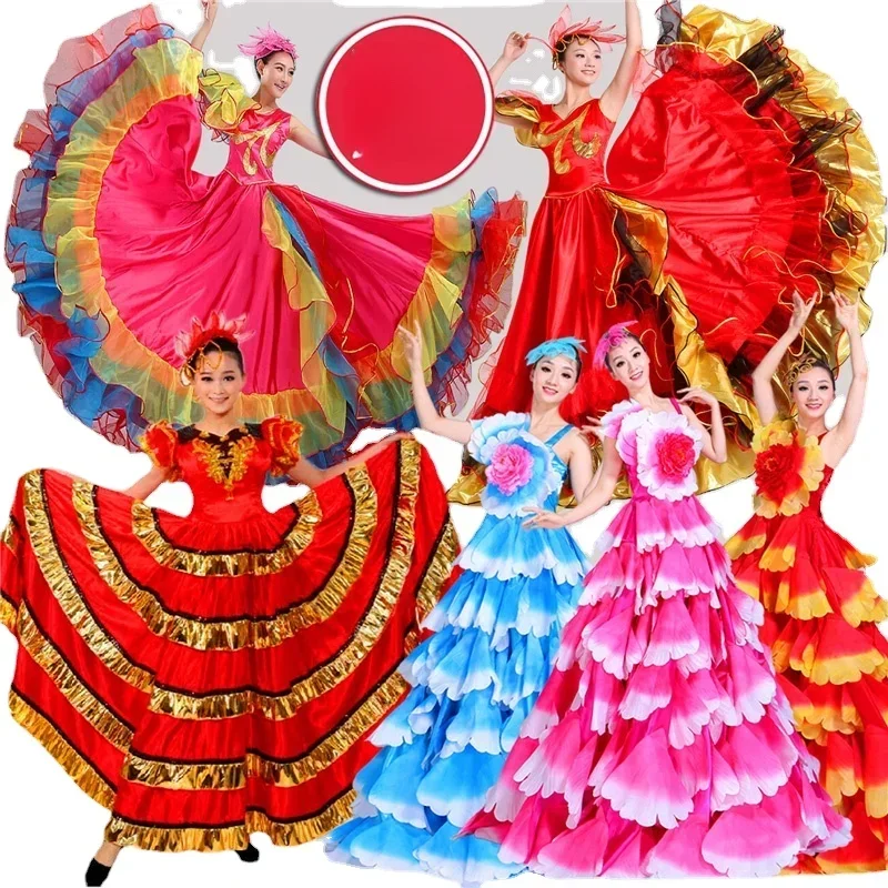 

Большое платье для танцев с открытием, костюм для испанского боев, длинная юбка, костюм для кадриль, костюм для современного танца для взрослых и женщин