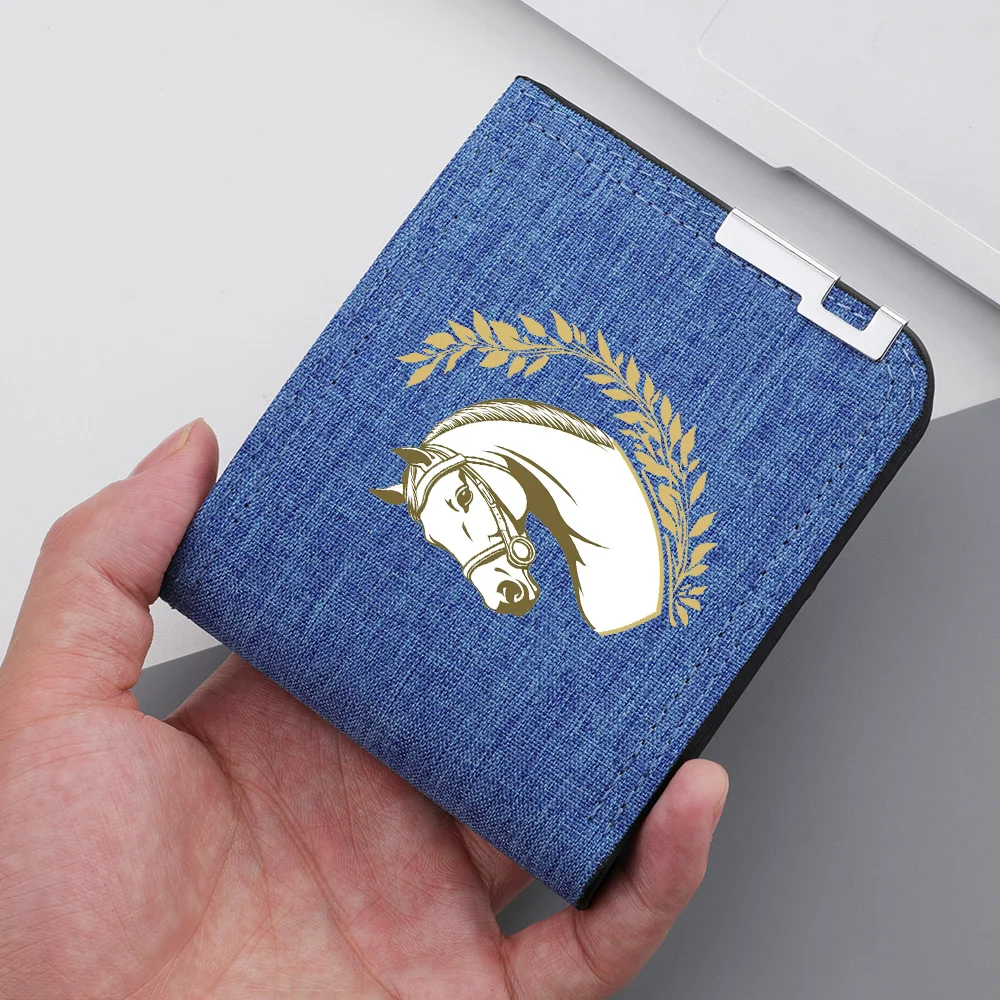 Portable Student Coin Wallet, White Horse Pattern Zipper Wallet, Double-folding Wallet, Multi-functional Cartoon Short Wallet