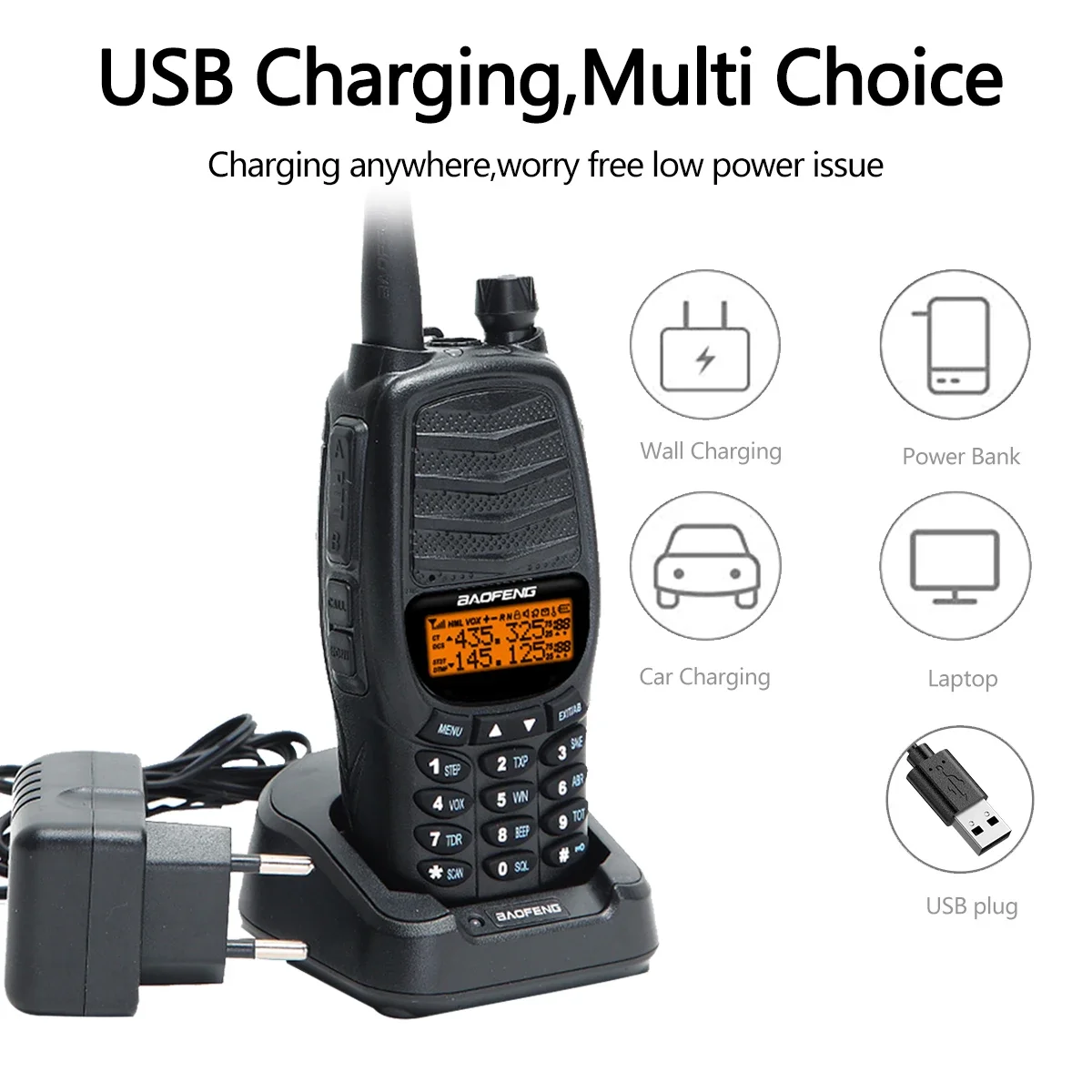 Baofeng UV-X10 15W Walkie Talkie Radio bidireccional de larga distancia Cargador USB de doble banda Actualización de alta potencia Logística de hotel