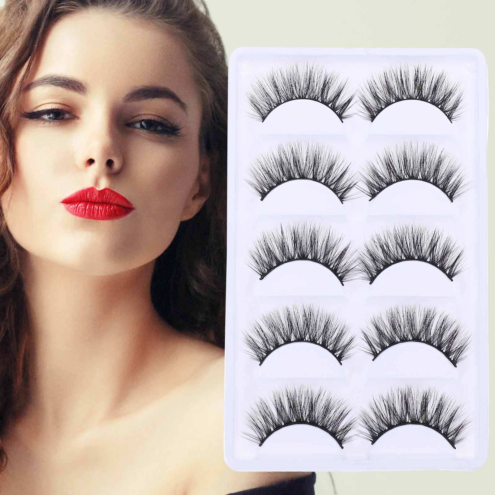 

3D False Eyelashes 5 Pairs Comfortable Dense Curled Chemical Fiber Long Natural Look Suitable Party Wedding Photo Shoot Daily