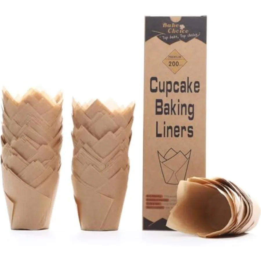 200pcs Natural Tulip Cupcake Liners for Baking Muffin Liners Unbleached European Parchment Paper, Heat-resistant, Greaseproof,