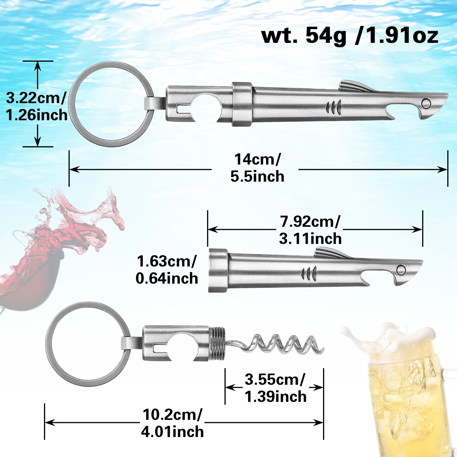 LKKCHER Zinc Alloy Wine Corkscrew Beer Bottle Opener Tool 2-in-1 Novelty Shark Opener Keychain Xmas Wedding Gift Set for Men Dad