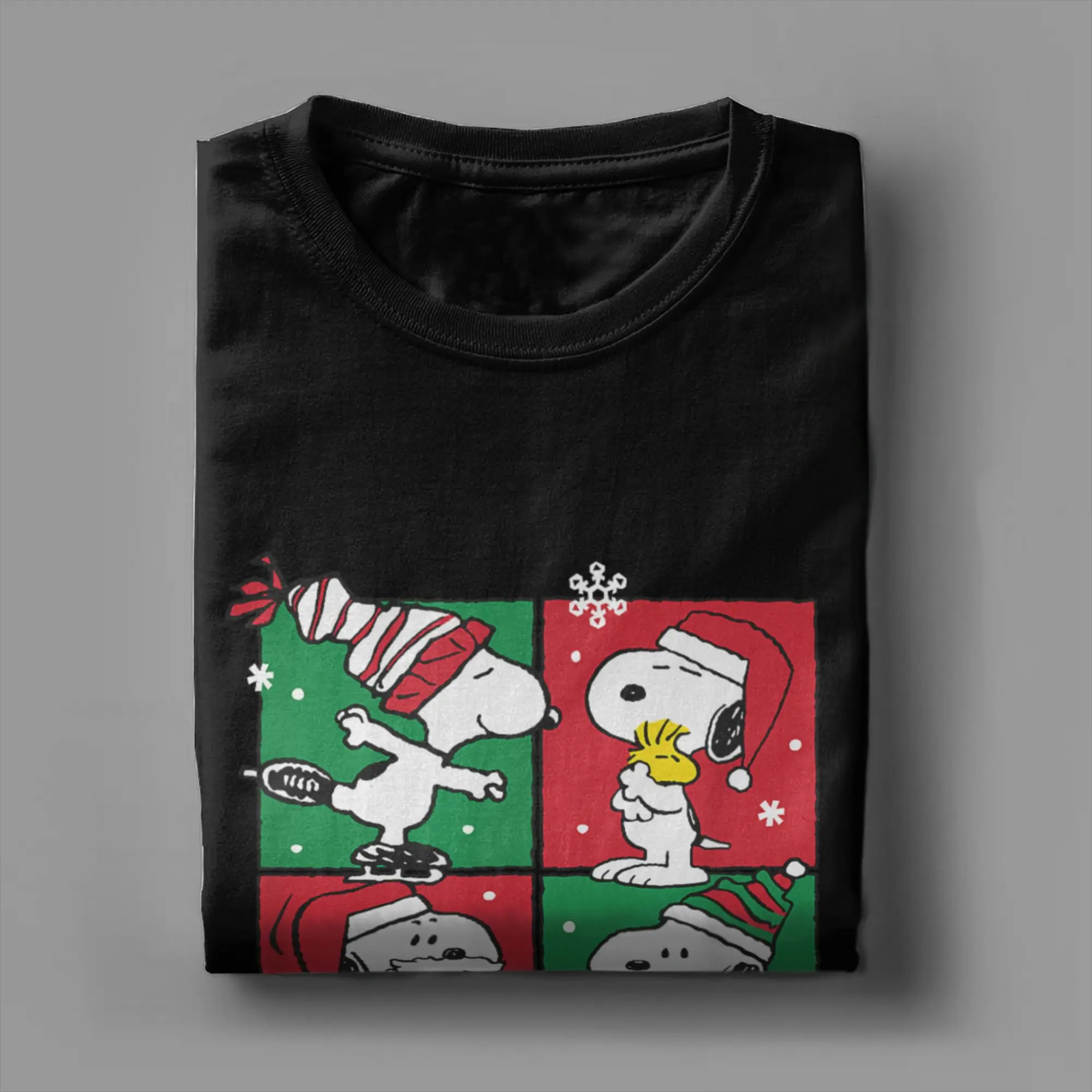 Men's T-Shirt Snoopy Christmas Grid Casual Pure Cotton Tees Short Sleeve  T Shirt Round Neck Tops 6XL