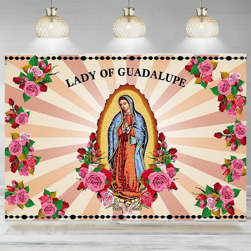 Mexico Our Lady of Guadalupe Banner Virgin Mary Christmas Backdrop Christian Religious Party Decorations Photographic Backgroun