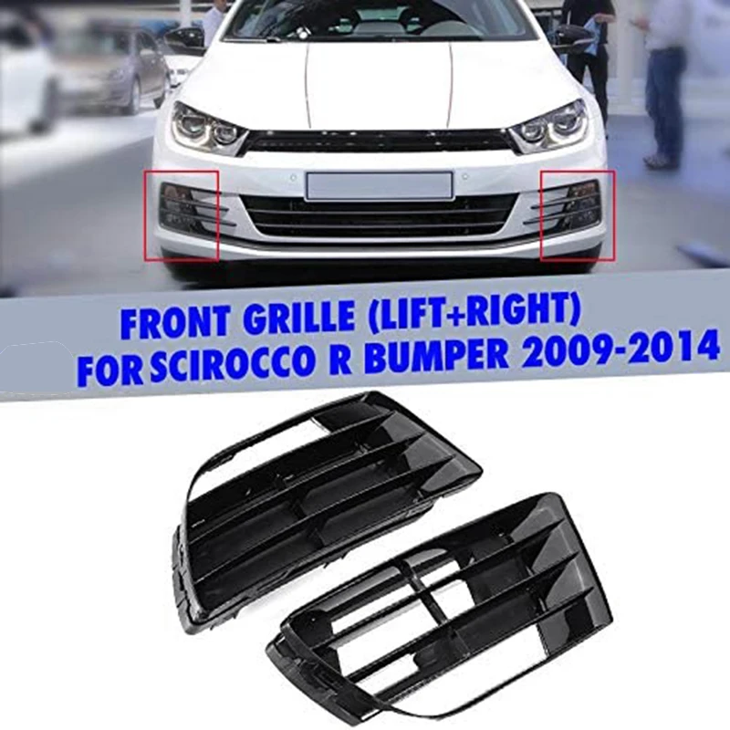 

2Pcs Car Front Bumper Lower Grill Fog Light Cover Grille For Scirocco R Bumper 2009-2014