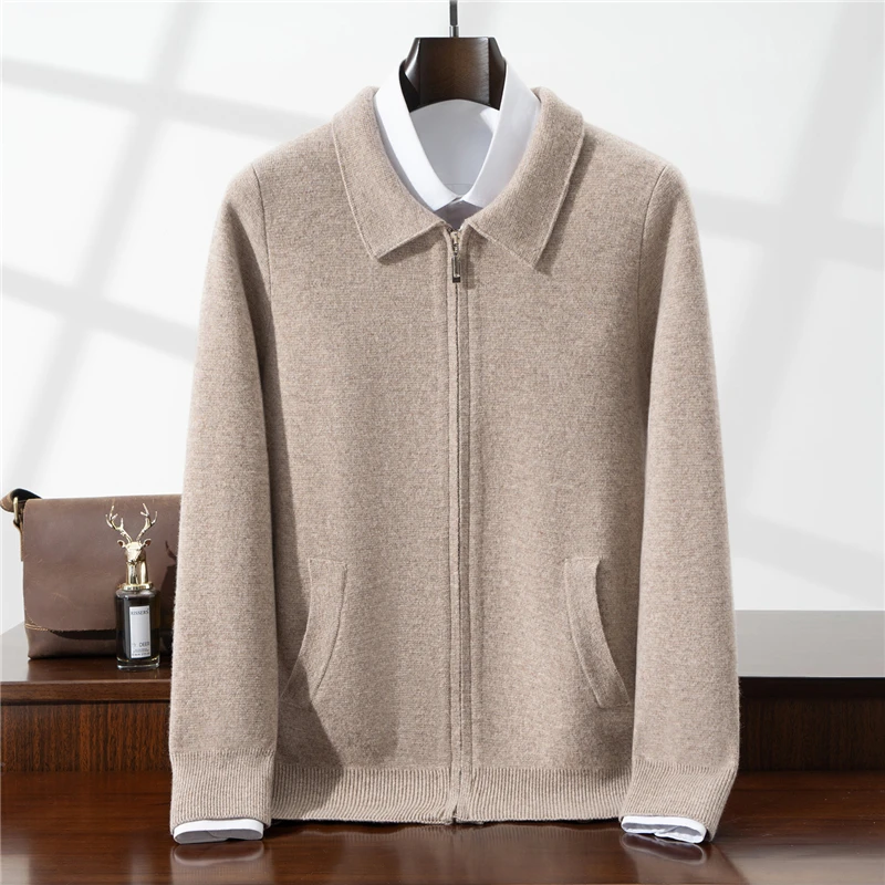 

DjzDsm Turn-Down Collar Men's Wool Coat 100%Merino Wool Sweater Autumn Winter Double Breasted Knit Cardigan High Quality Top