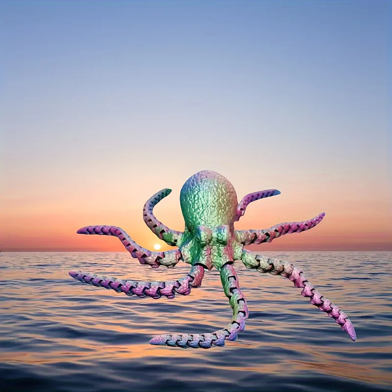 3D printed soft octopus, laser engraved colorful animals, free-moving joints and creative shapes, multi-color durable desktop aquarium landscape decoration & bedroom ornaments