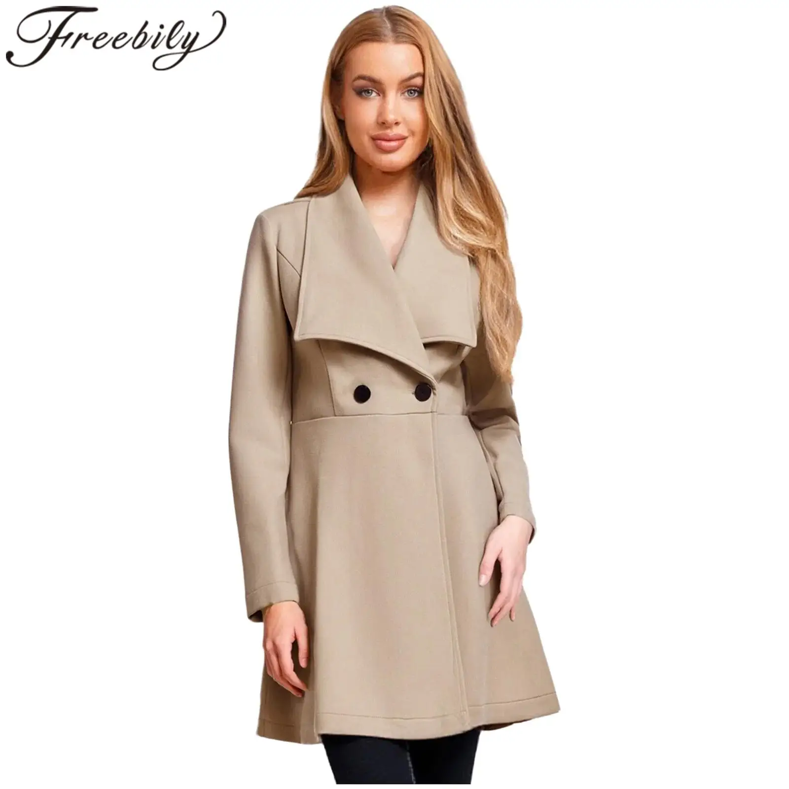 

Autumn Spring Womens Trench Warm Coat Lapel Fashion Streetwear Double-breasted Overcoat Outerwear Lady Long Sleeve Clothing