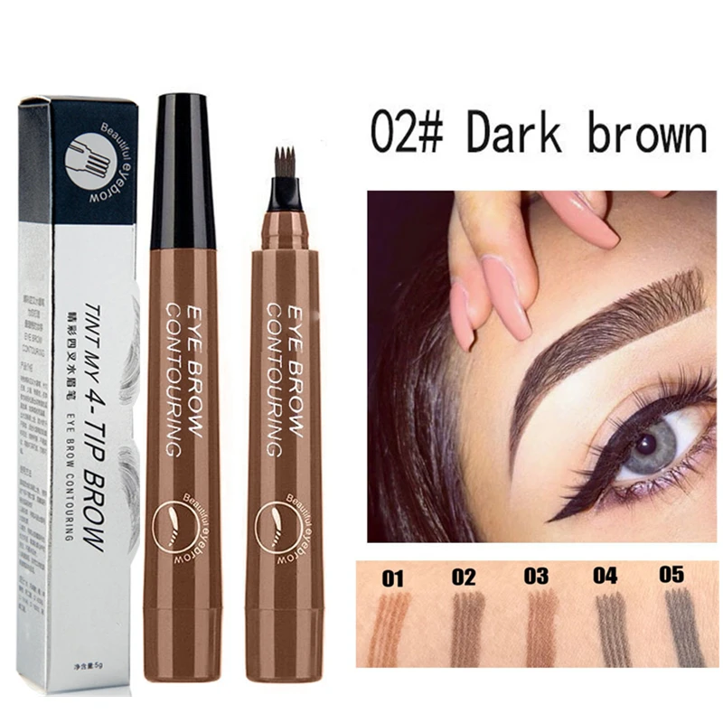 4 Points Eyebrow Pen Tattoo 5 Color Liquid Microblading Blade Fork Tip Brow Pencil Waterproof Gel Long Lasting Makeup Goth Henna