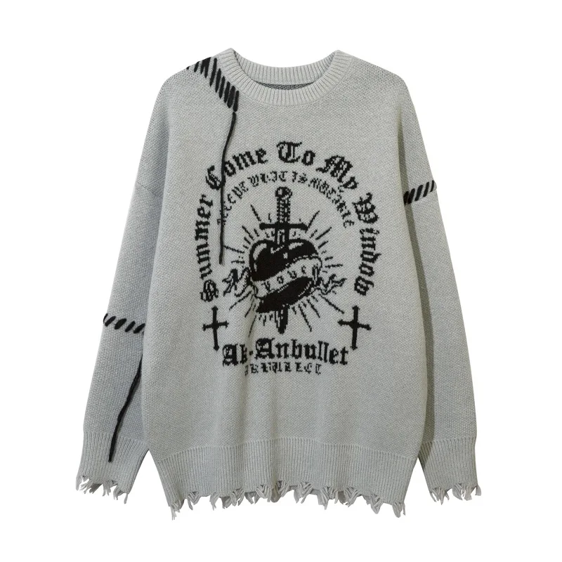2025 Autumn and Winter New Fashion Street Style Niche American Jacquard Fringed Vintage Couple Knitted Sweater