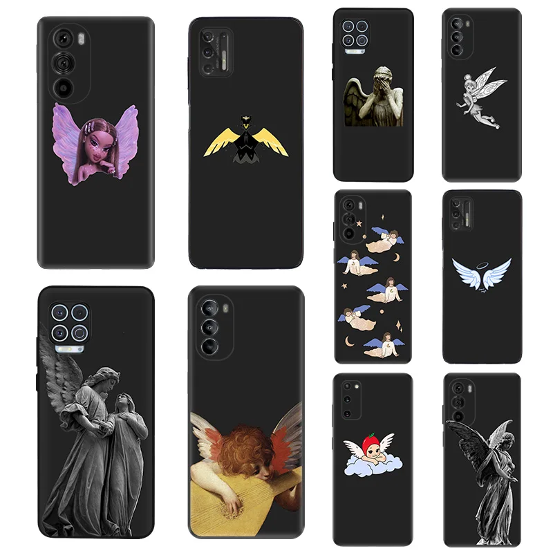 Soft Silicone Phone Case For Moto Edge 30 40 20 G9 G73 G53 G72 G52 G32 G22 G71 G60 G51 Angel Girl Wings statue art Protect Cover