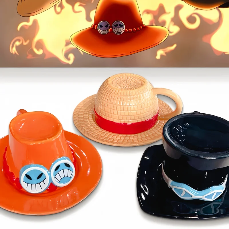 Hot Anime ONE Piece Cosplay Mug Water Cup Creative Luffy Ace Sabo Ceramic Cup Three Brothers Hat Shaped Coffee Cups Parties Gift