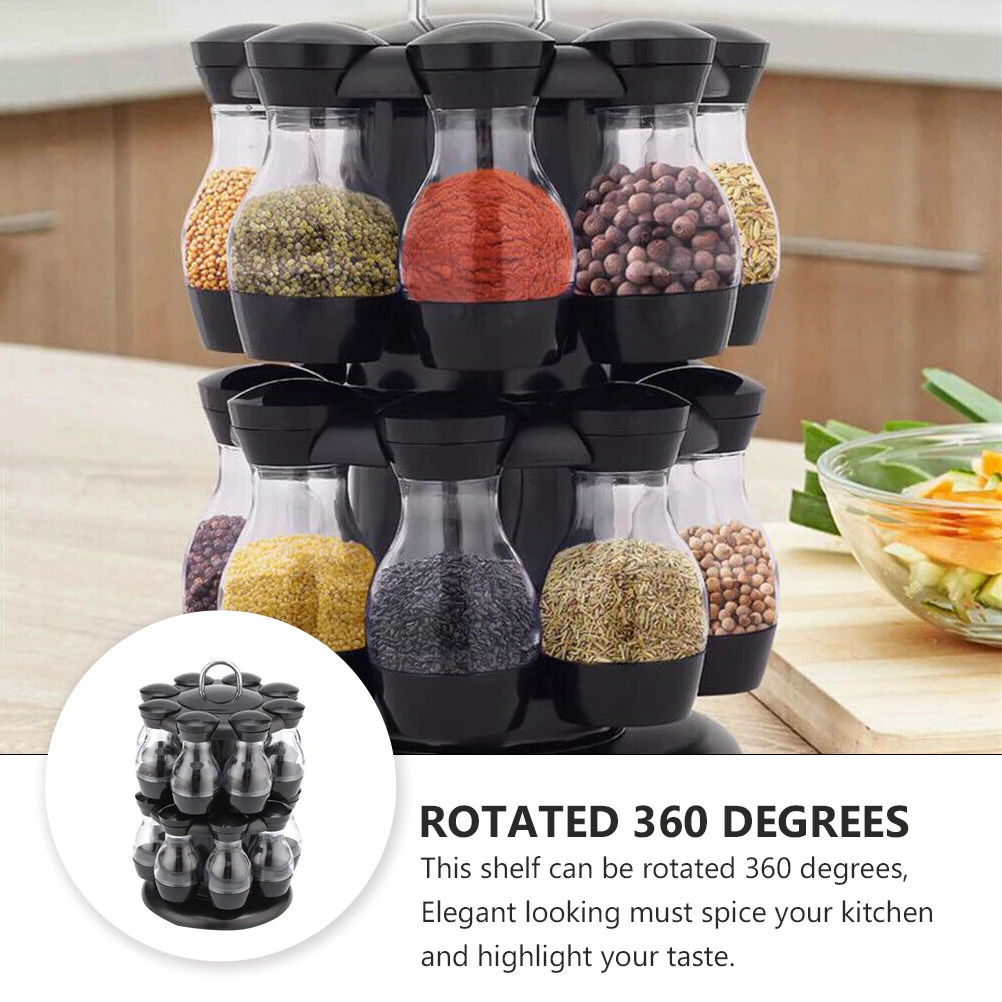 

16pcs Rotating Seasoning Jars Condiment Pot Spice Shaker Kitchen Seasoning Box Container Set Household Kitchen Rack