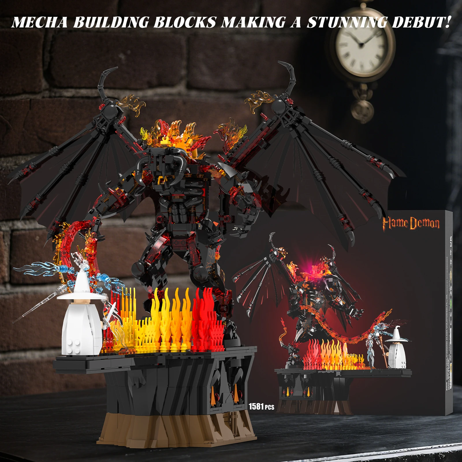 

1581PCS Flame Demon Dragon Building Blocks, Children's Mechanical Model Set DIY Toy Gift Desktop Home Collection Decoration