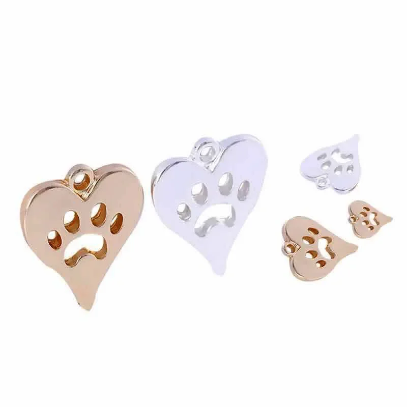 WZNB 10Pcs/Lot Alloy Hollow Hearts Charms Dog Cat Paw Heart Charms For Jewelry Making Handmade Necklace Earrings DIY Accessories