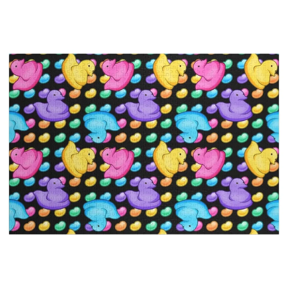 

Marshmallow Peeps w/ Rainbow Jelly Beans on Black - Easter Peep Chick Jigsaw Puzzle With Photo Custom Puzzle