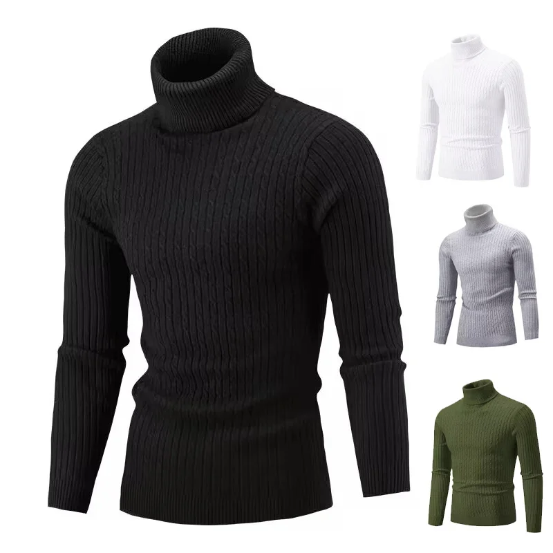 Maglione a collo alto da uomo autunno inverno nuovo pullover tinta unita lavorato a maglia caldo dolcevita casual felpe giallo blu scuro bianco