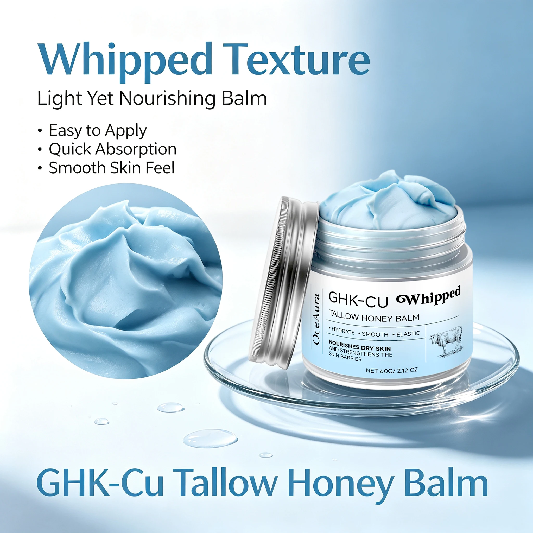Copper Peptides GHK-Cu Beef Tallow for Skin Organic Tallow Skin Barrier Repair Deep Moisture for A/W Dry Skin Face Moisturizer