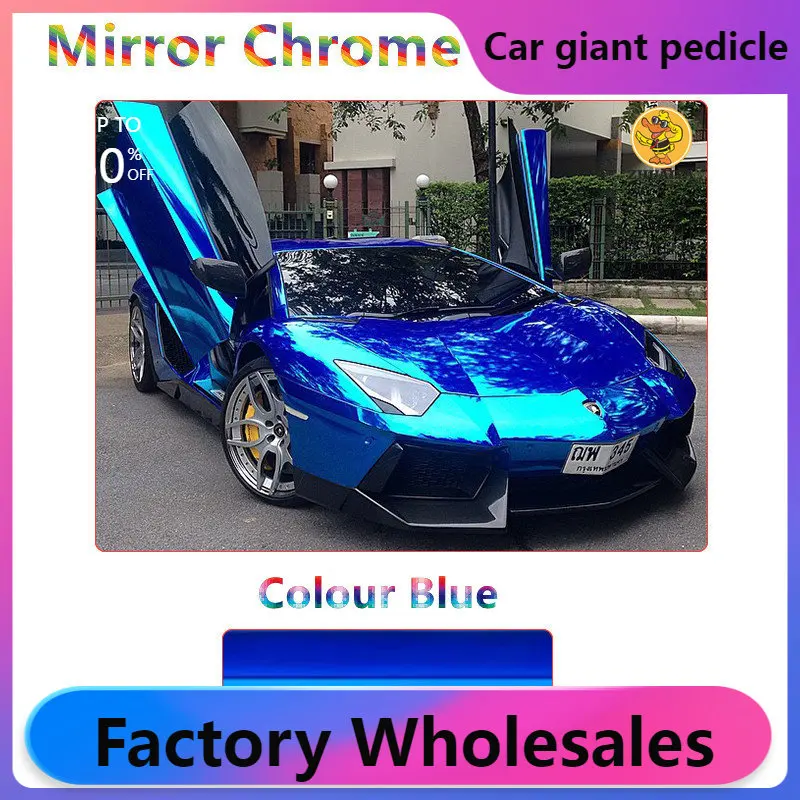 

1.52X18M Stretchable Blue Mirror Chrome Vinyl Wrap Self-Adhesive Film Decal Air-Release Bubble Free DIY Car Wrapping Roll