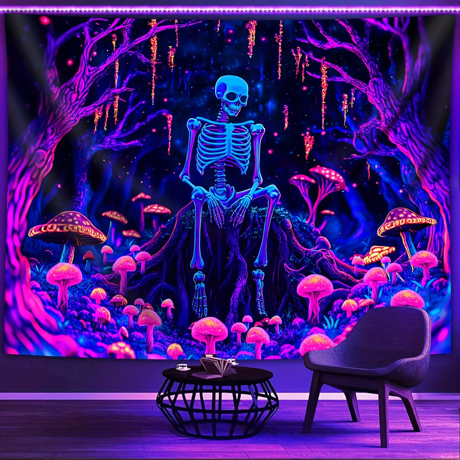 VIKAMA Halloween Spirit Traveler Wandteppich Totenkopf Cyber Spirit Baumloch Gaming Wohnzimmer Raumdekoration Partydekoration