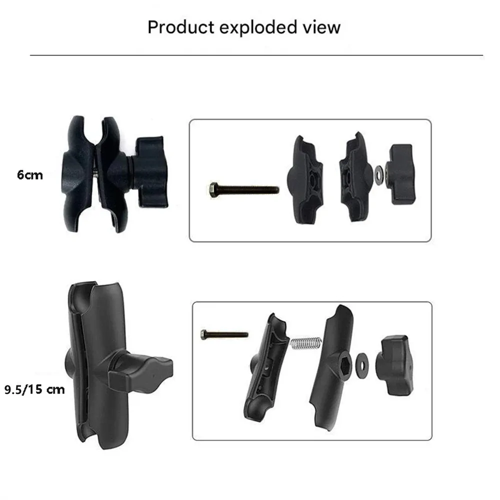 Aluminum Alloy Double Socket Arm for 25mm/1 Inch Ball Head Holder Mount 6/9.5/15cm Clamp for Bicycle Motorcycle Camera Extension