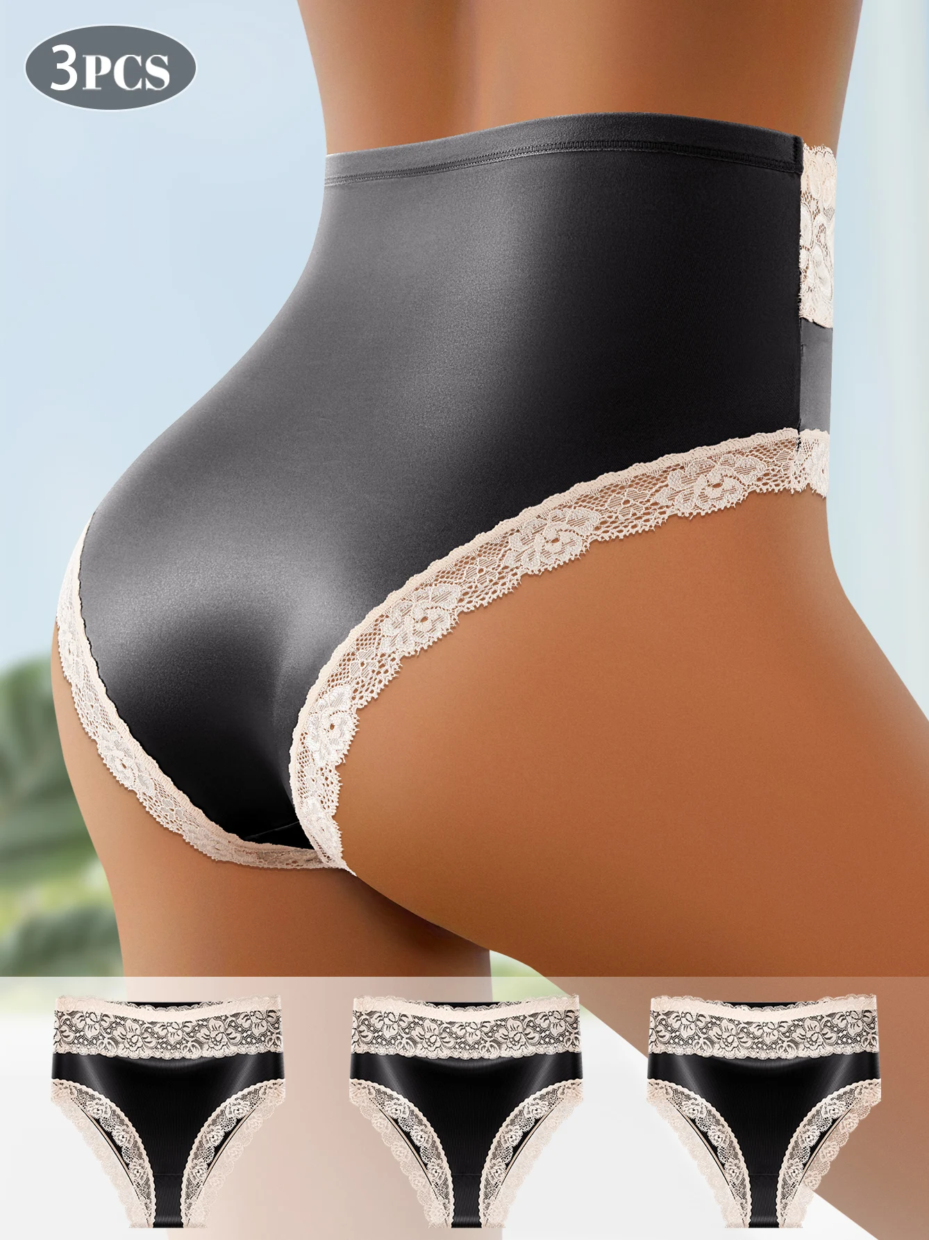 

Комплект из 3 элегантных кружевных женских трусиков – со средней посадкой, мягкие и эластичные, удобные для повседневной носки и особых случаев