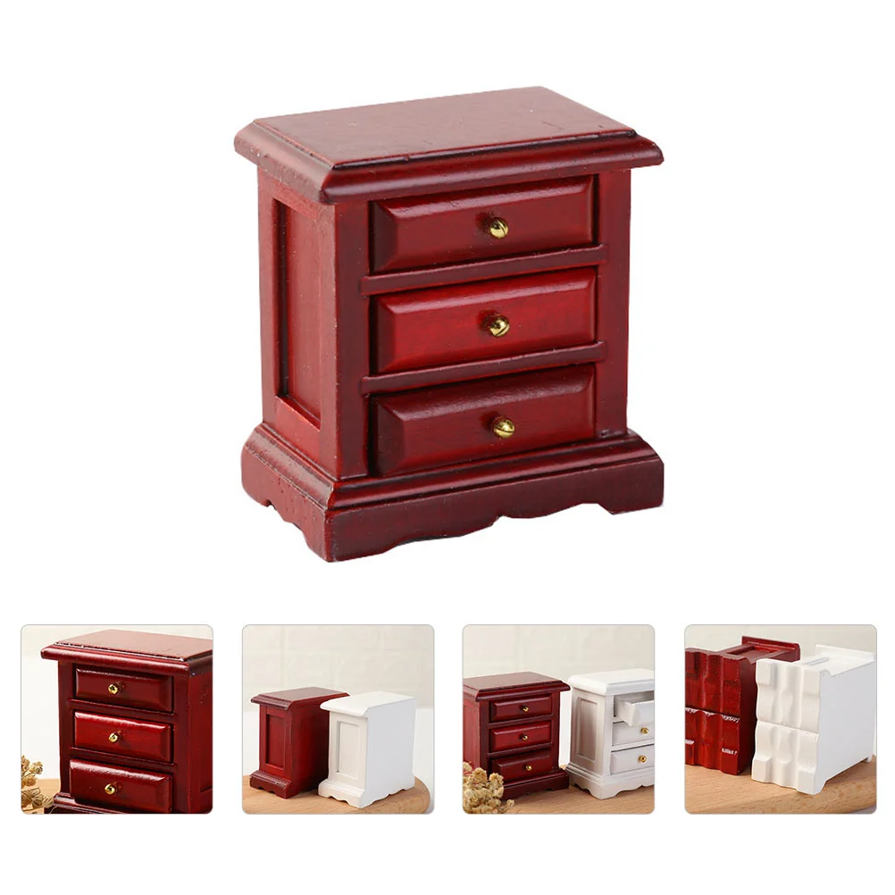 Dollhouse Chest of Drawers Toy Bedside Table Furniture Model Mini Wooden Nightstand