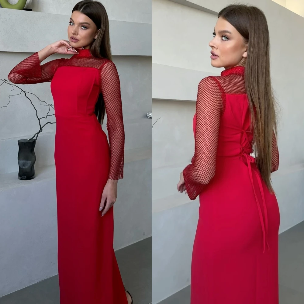 Customized    Saudi Arabia Satin Criss-Cross Party A-line High Collar Bespoke Occasion Gown Midi es