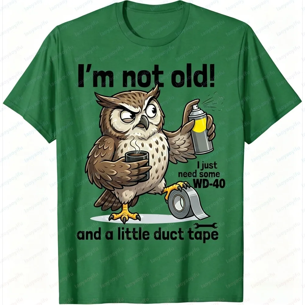 Herren T-Shirt Sommer Kurzarm Mode Lustiges Eulen-WD40-Klebeband Grafik-T-Shirt Lässiges Humor-Baumwoll-Oberteil Tägliche Kleidung Geschenk für Oberteile – Detail 12