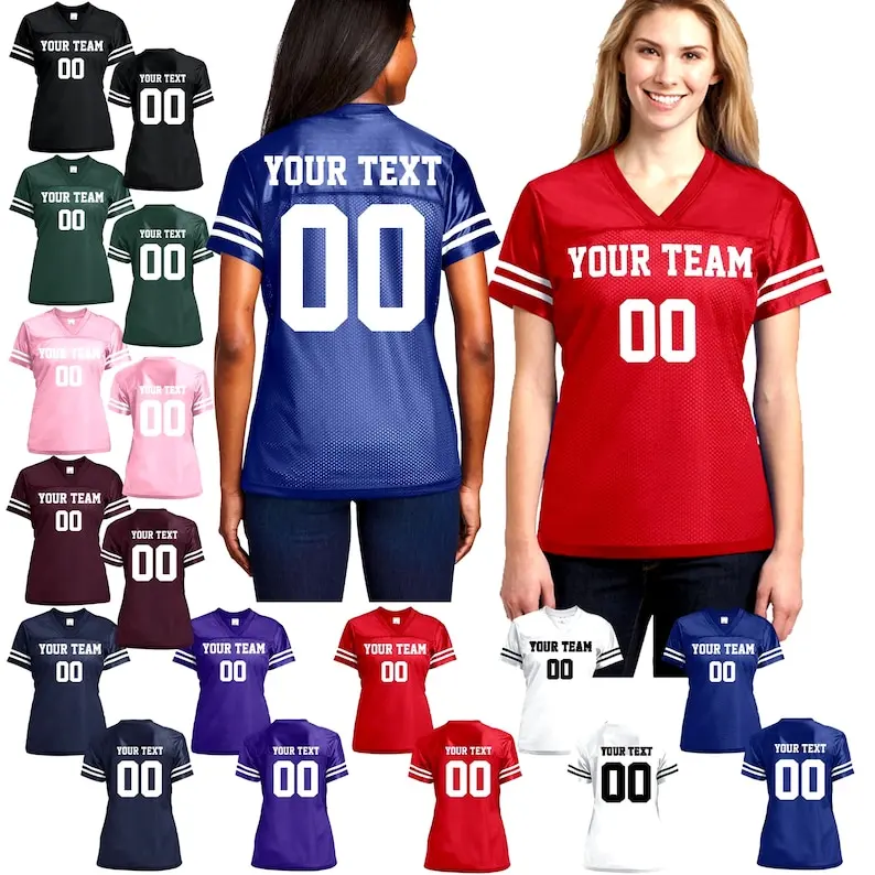 Customized Football JERSEY MESH Personalized Football Jersey Team Uniform Make Your Own Jersey Name Number Football Vneck Tee