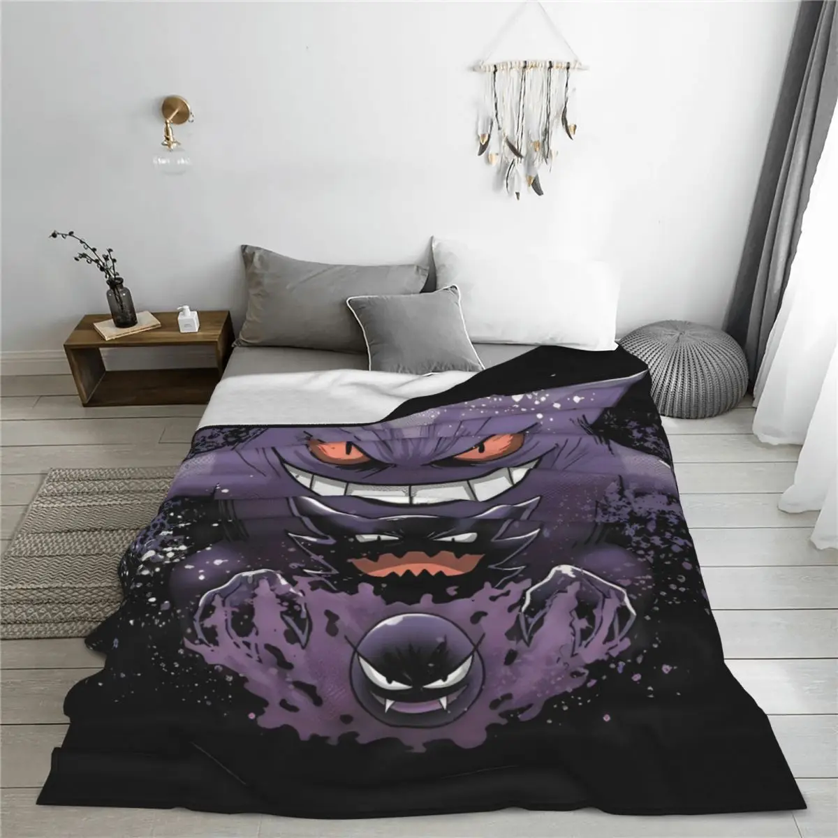 Pokemon Gengar Anime Blanket Fleece Decoration Japanese Cartoon Multifunction Lightweight Throw Blankets for Sofa Office Quilt