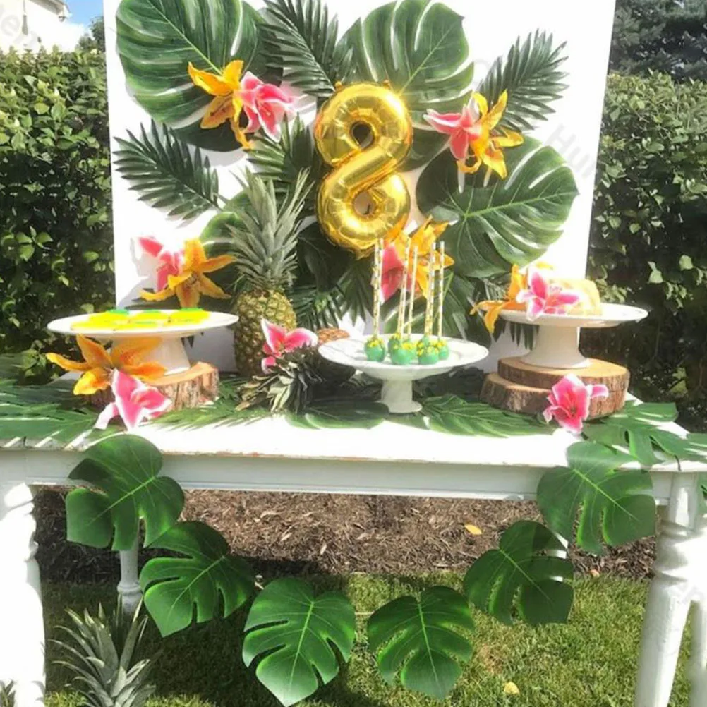 

60 Pcs Turtle Back Leaf Decoration Set Artificial Plants Party Supplies Fake Monstera Leaves Home Simulation