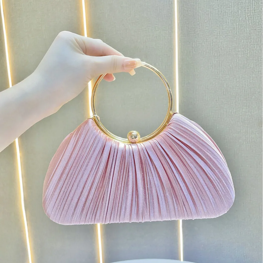 

Handbag Pleated Dinner Little Hand Princess Celebrity Banquet One Shoulder Oblique Stride Handbag