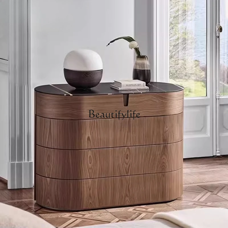 

ld25 Black walnut leather solid wood chest, black yarn gold natural marble entrance cabinet