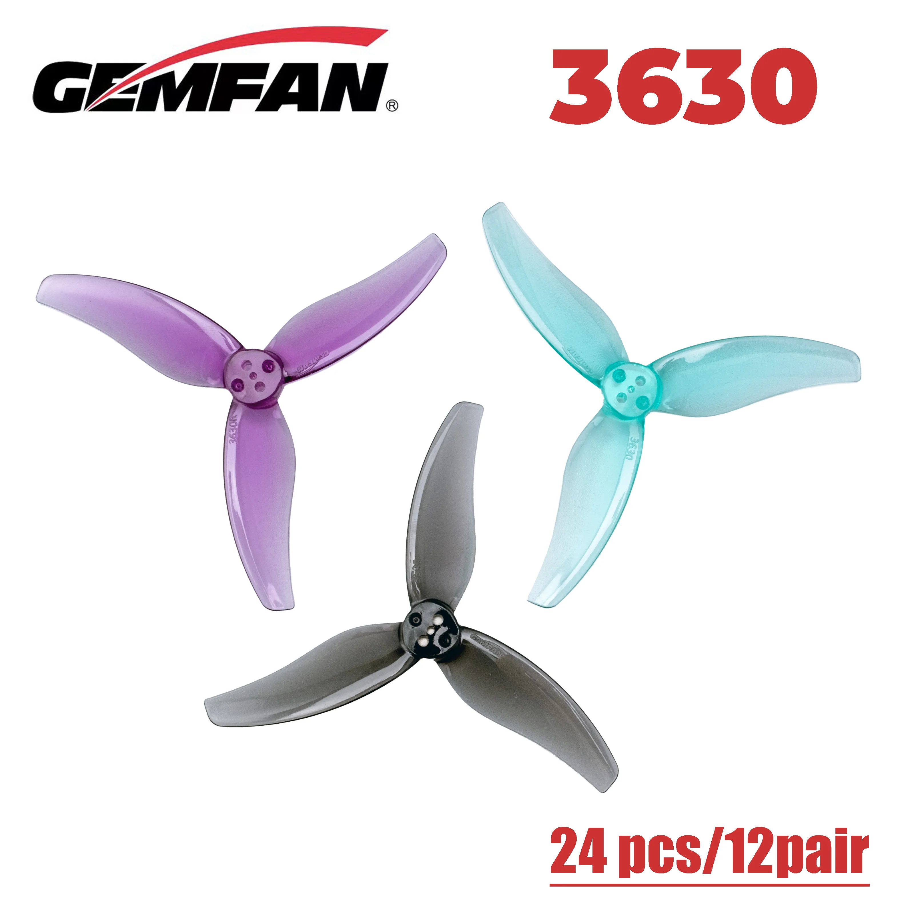 Gemfan /12pair Gemfan Hurricane 3630 3-Blade 3 Holes PC Propeller W/adapter