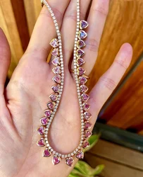 2026 Valentine's Day 3 Color Bezel Heart Shaped Charm 3MM CZ Tennis Chain 16inches Choker Women Iced Out Bling Necklace
