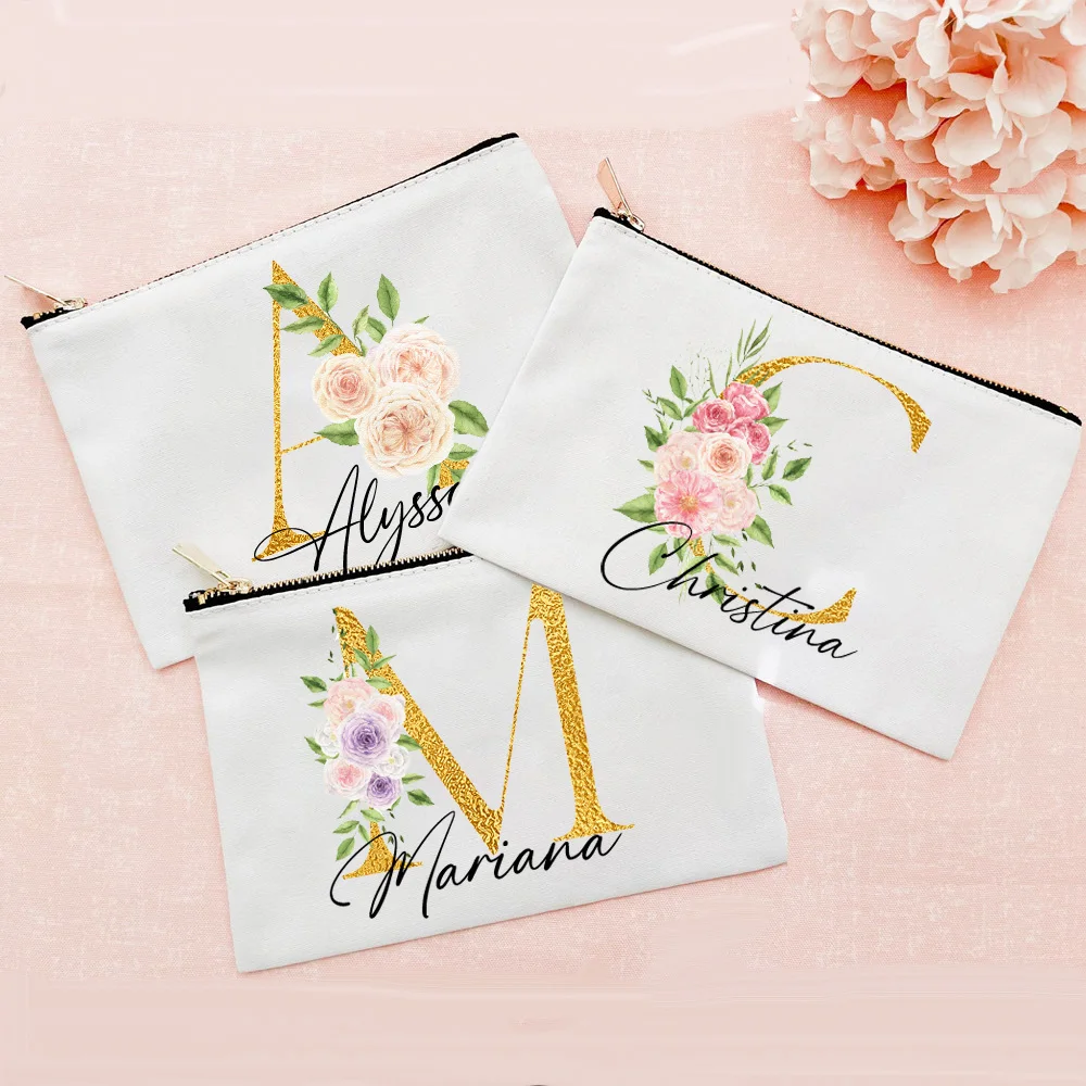 

Personalized Custom Initial with Name Makeup Bags Bridesmaid Maid of Honor Wedding Bachelorette Party Gifts Canvas Cosmetic case