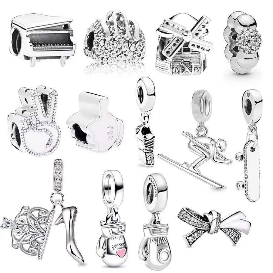 Hot Sale Piano Stand Goblet Stroller & Skateboard Dangle Charm Beads Fit Original 925 Sterling Silver Bracelet Jewelry