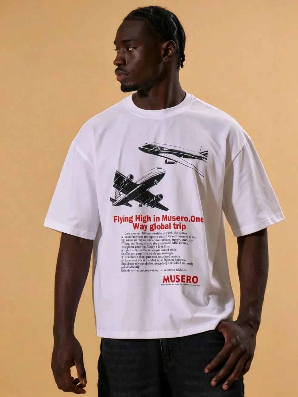 2026 New Flying High Airplane Graphic Print T-shirt, Vintage Military Aircraft Duo, Pilot Theme Loose Unisex Street Trend Tops