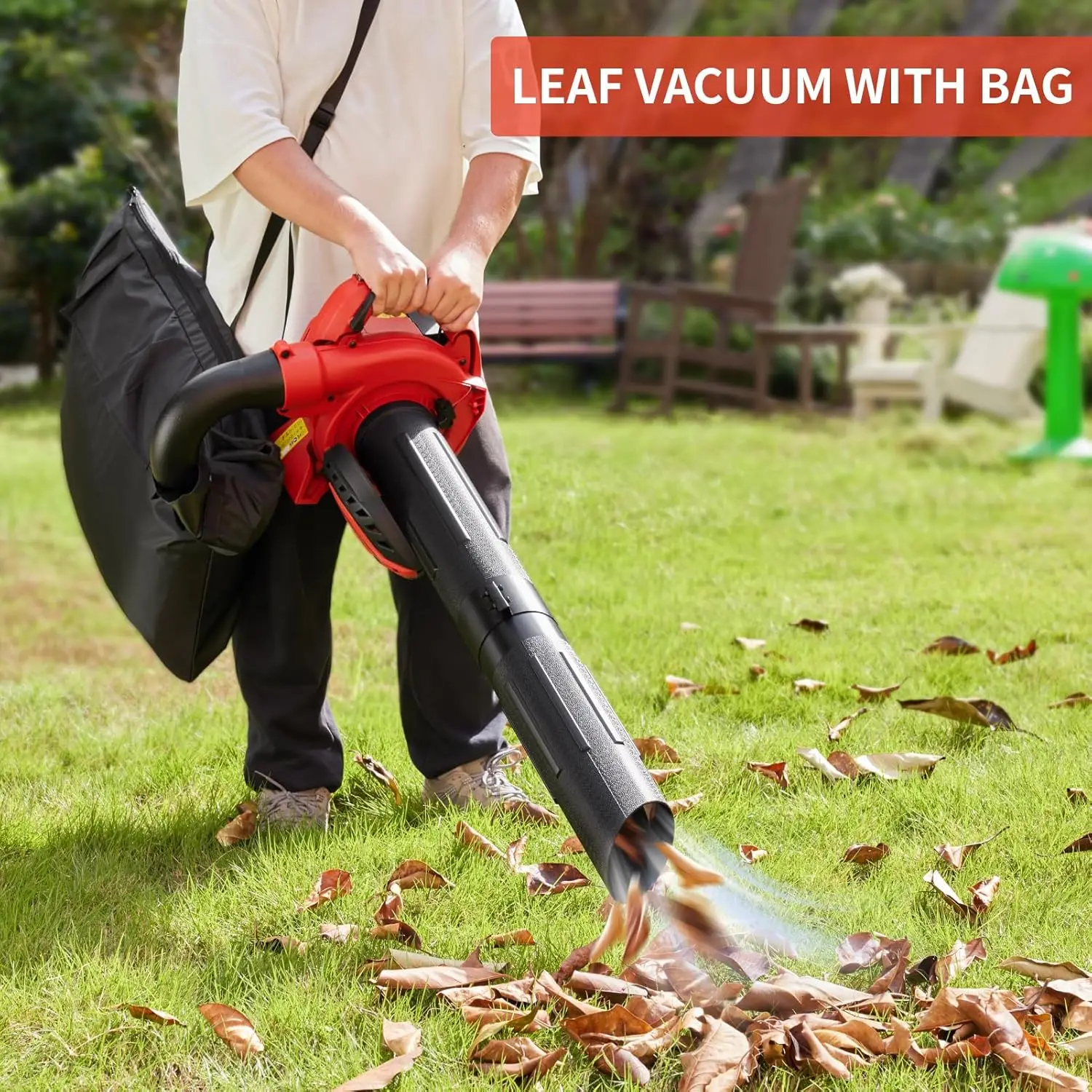منفاخ أوراق الغاز، 26CC منفاخ أوراق الشجر المحمول بدورتين، أداة العناية بالعشب 2 في 1 مع منفاخ أوراق الشجر والفراغ، تدفق هواء 180CFM، سرعة 152 ميجا في الساعة، Id