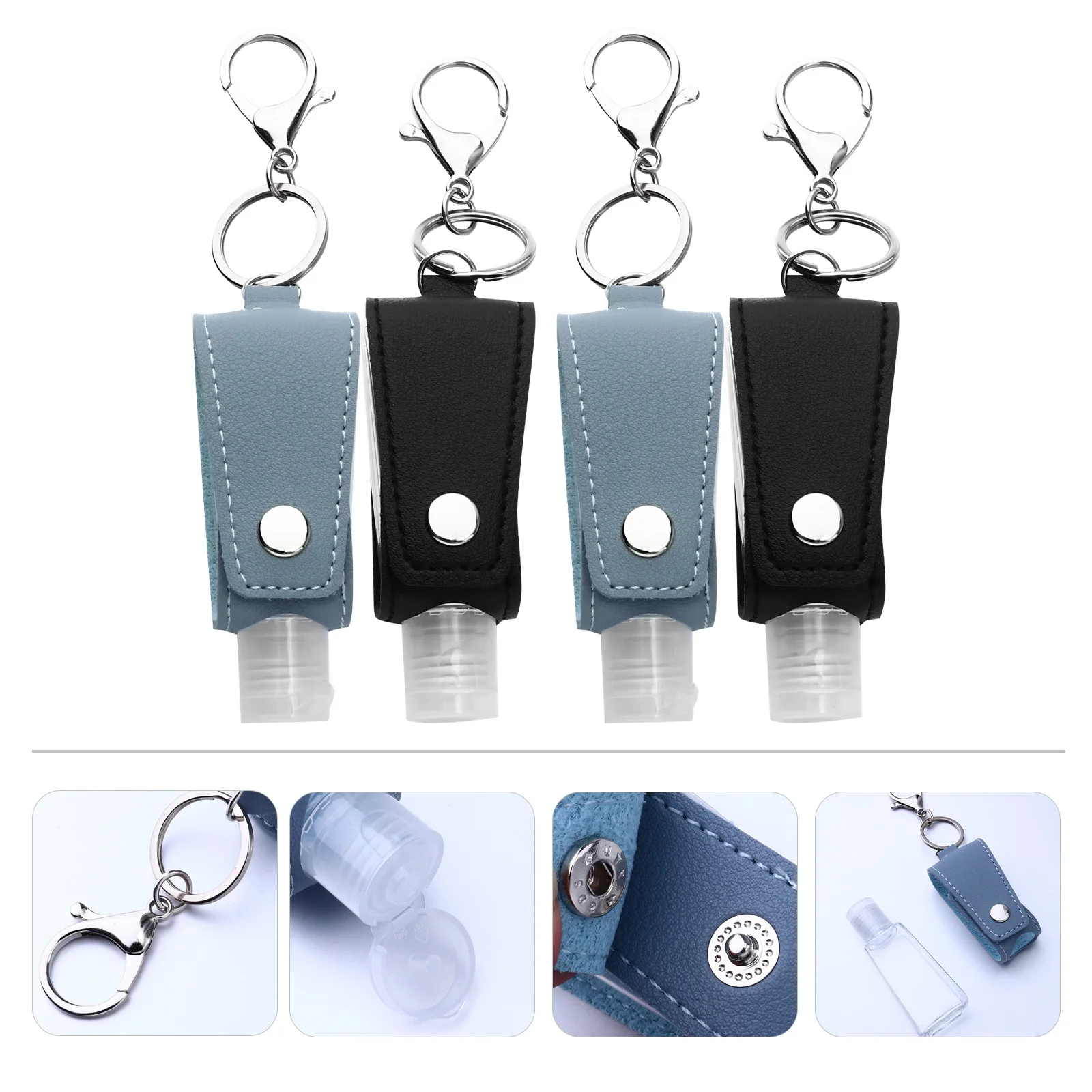 4 Stück Reise-Handflaschen mit einfarbigen Abdeckungen, tragbar, nachfüllbar, PU-Halter für Reisen, Camping, Fitnessstudio, Rucksack