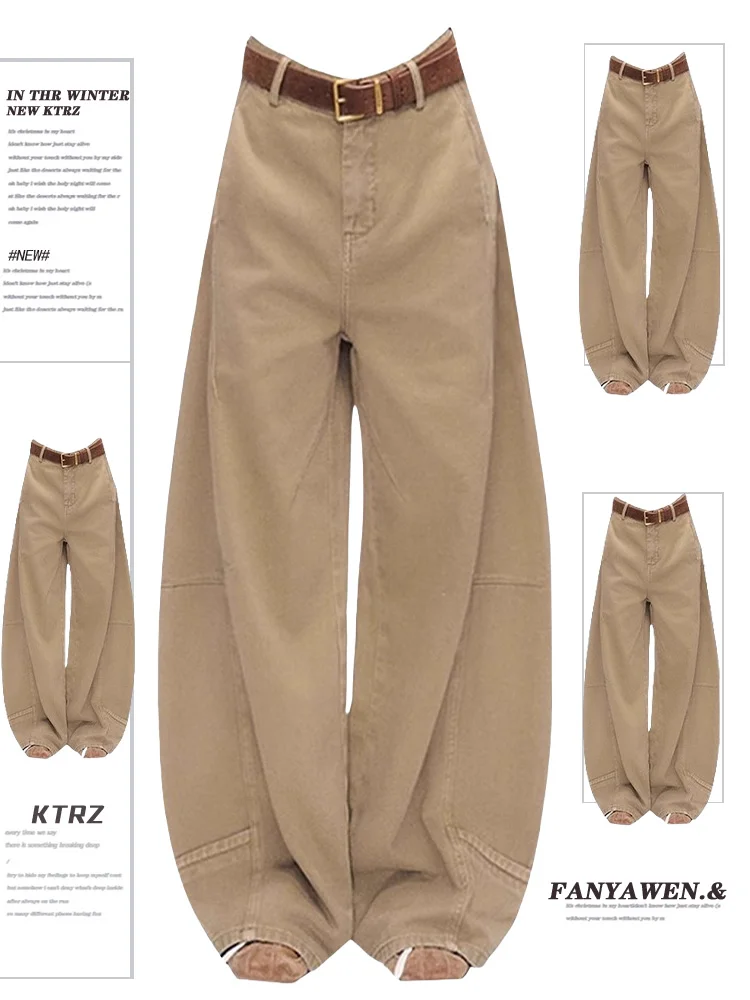 

American Khaki Workwear Jeans Women's High Waist Slimming Casual Pants Vintage Distressed Versatile Knife Pants