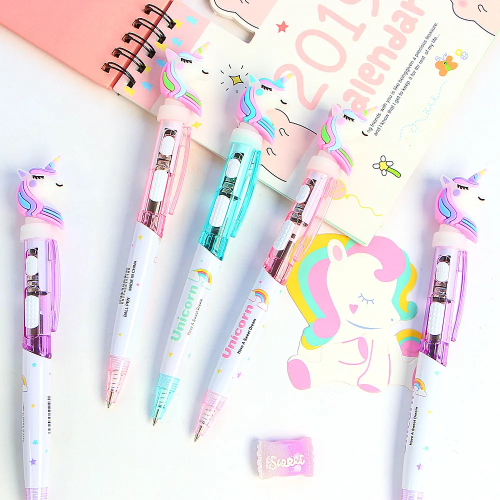 1 Pcs Creative Cartoon Unicorn Light Pen Cute Glowing Ballpoint Pen Student Stationery 0.5mm Writing Tool School Supplies