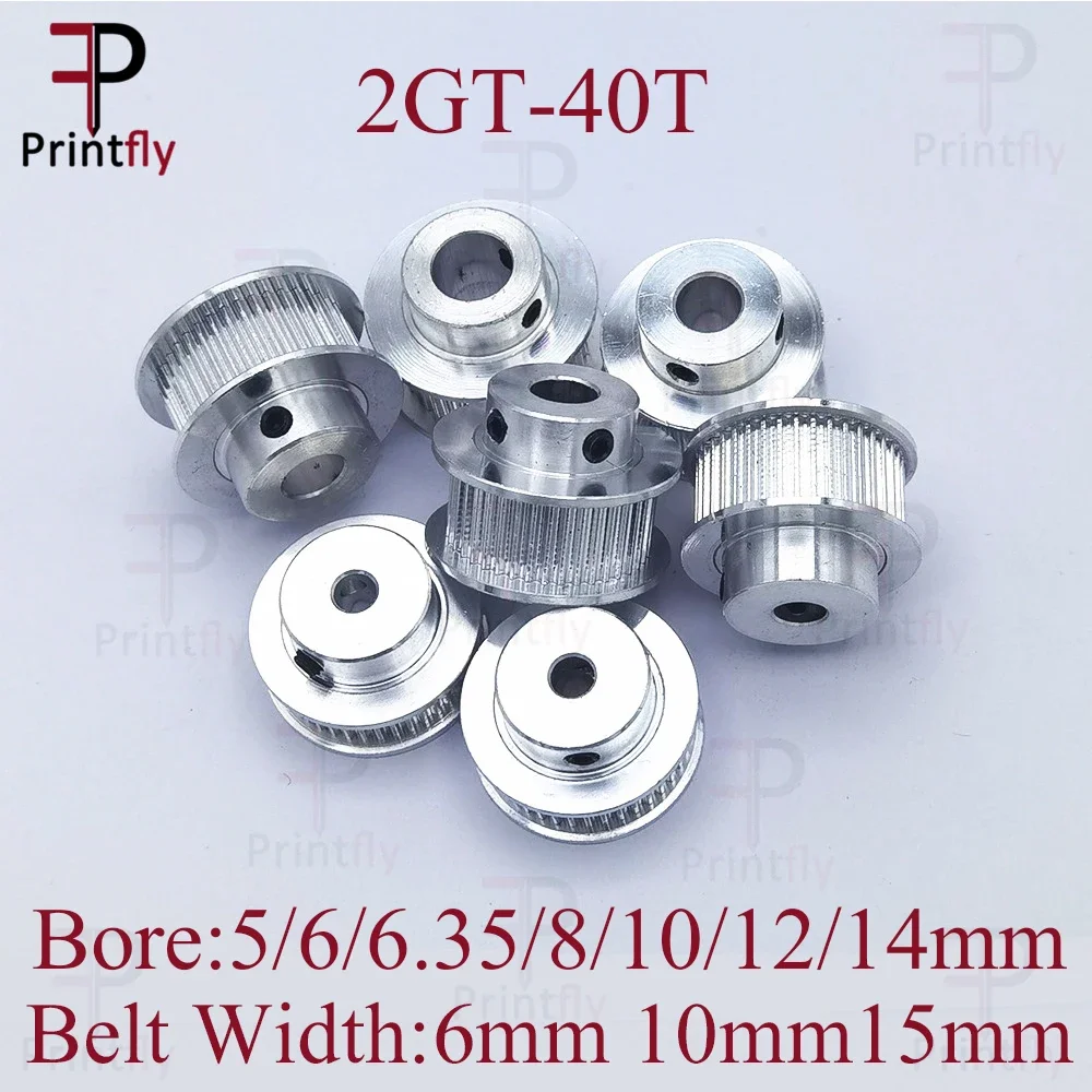 

Printfly 2GT 40 teeth 2GT Timing Pulley Bore 5/6/6.35/8/10/12/14mm for GT2 Open Synchronous belt width 6mm/10/15mm 3D Printer