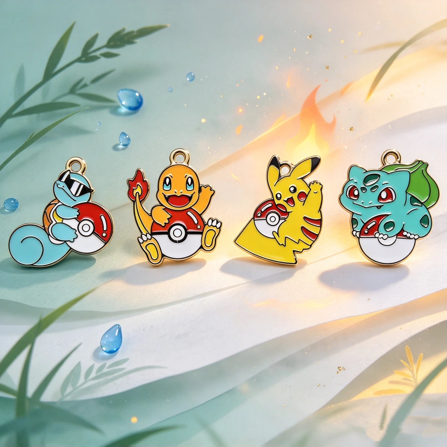 4Pcs Pokeball Chibi Cute Beast Metal Enamel Charms Set, Color Cartoon Creature Pendants for DIY Jewelry Making