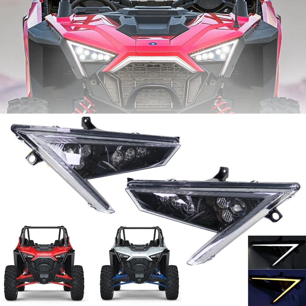 TIYPEOR LED Headlights For Polaris RZR Pro XP 2020 2021 OEM 2414538 2414539 RGB DRL Turn Signal Lights ATV UTV Polaris Headlamp