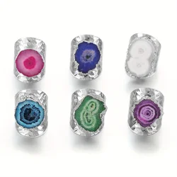Natural Stone Stainless Steel Ring Irregular Shape Agates Crystal Resizable Rings for Women Men Fashion Charm Jewelry Gift Ring
