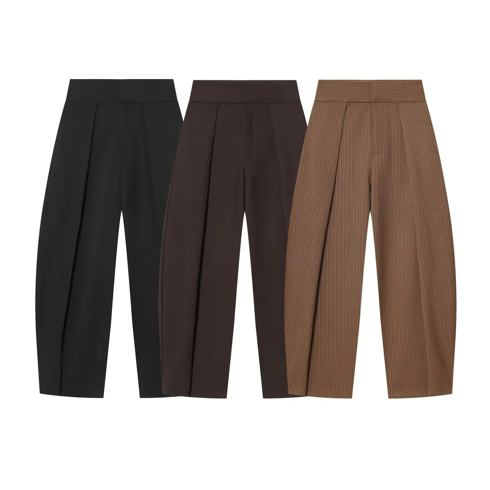 KIDCRKJ Damen-Hose, elegant, Vintage-Stil, plissiert, Ballon-Version, mit Reißverschluss, High Street, lockere Taschen, Frühlingshose