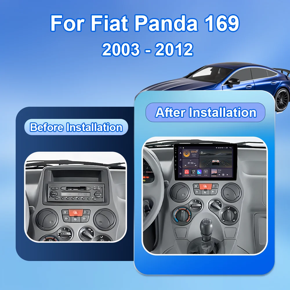Car Radio Android 16 For Fiat Panda 169 2003 2004 2005-2012 Carplay Auto GPS Navigation 360 Camera Stereo No 2 Din Video Player