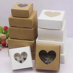 50Pcs Multi Sizes Kraft Paper Box With Heart Window Jewelry Display Cases Candy Small Gift Packaging Boxes For Party Decorations